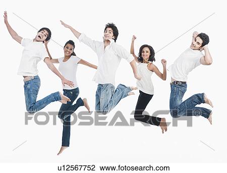 Friends jumping together View Large Photo Image Stock Image - Friends jumping together. Fotosearch