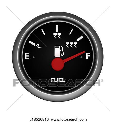 Stock Photograph - Fuel gauge showing the increasing prices of gasoline. Fotosearch