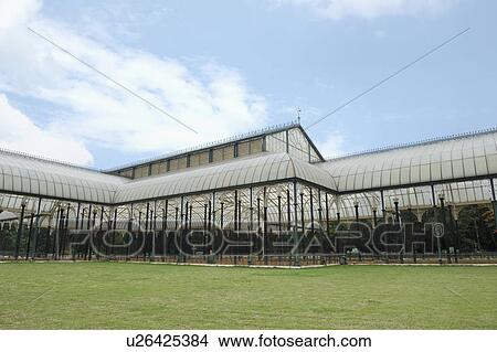Picture - Glass house in a botanical garden, Lal Bagh Botanical Garden, Bangalore, Karnataka, India. Fotosearch