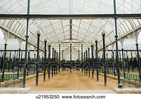 Stock Image - Glass house in a botanical garden, Lal Bagh Botanical Garden, Bangalore, Karnataka, India. Fotosearch