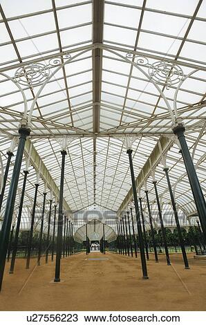 Stock Image - Glass house in a botanical garden, Lal Bagh Botanical Garden, Bangalore, Karnataka, India. Fotosearch