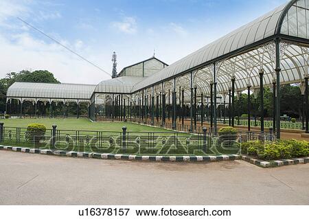 Stock Photo - Glass house in a botanical garden, Lal Bagh Botanical Garden, Bangalore, Karnataka, India. Fotosearch