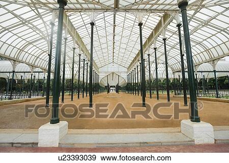 Stock Photo - Glass house in a botanical garden, Lal Bagh Botanical Garden, Bangalore, Karnataka, India. Fotosearch