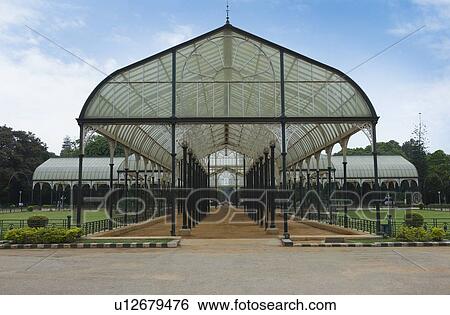 Stock Photograph - Glass house in a botanical garden, Lal Bagh Botanical Garden, Bangalore, Karnataka, India. Fotosearch