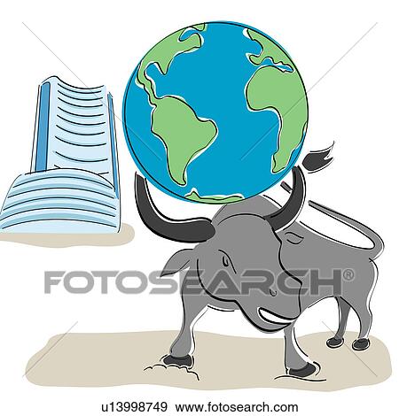 Globe on bull's head with Bombay stock exchange building in the background View Large Photo Image Stock Photo - Globe on bull's head with Bombay stock exchange building in the background. Fotosearch