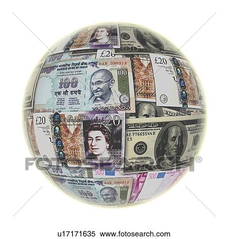 Stock Photography - Globe with global currency. Fotosearch