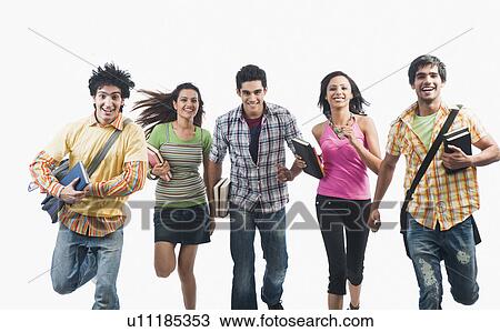 Stock Image - Group of friends running. Fotosearch