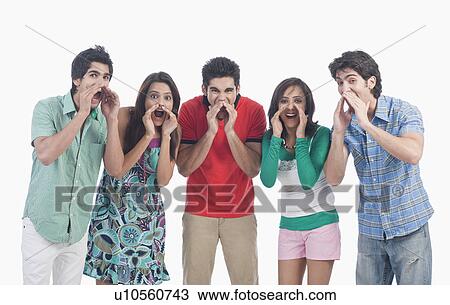 Group of friends shouting View Large Photo Image Stock Image - Group of friends shouting. Fotosearch