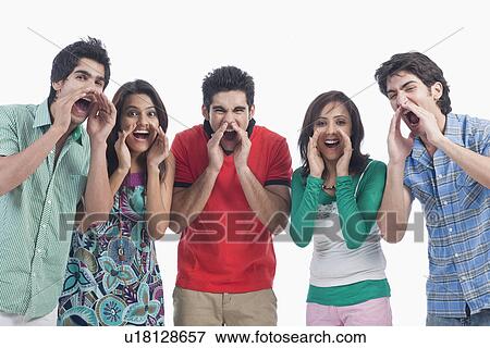 Stock Photo - Group of friends shouting. Fotosearch
