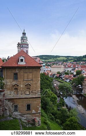 Stock Image - High angle view of a castle, Cesky Krumlov Castle, Cesky Krumlov, South Bohemian Region, Czech Republic. Fotosearch