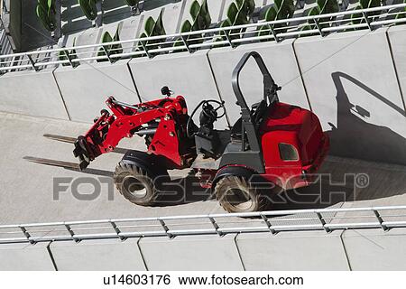 Stock Photograph - High angle view of a forklift at a stadium, Aviva Stadium, Dublin, Republic of Ireland. Fotosearch