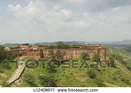 Stock Image - High angle view of a fort, Jaigarh Fort, Jaipur, Rajasthan, India. Fotosearch