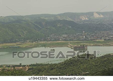 Stock Photography - High angle view of a palace, Jal Mahal, Man Sagar Lake, Jaipur, Rajasthan, India. Fotosearch