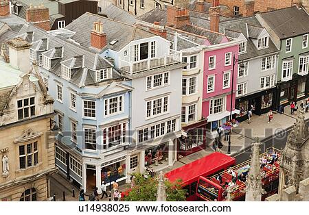 Stock Photography - High angle view of buildings in a city, Oxford, Oxfordshire, England. Fotosearch