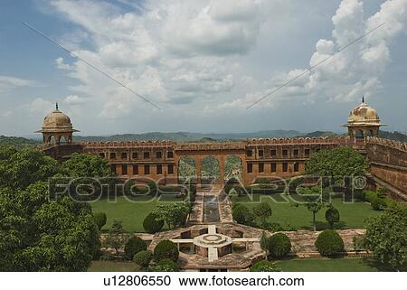 Stock Image - High angle view of garden in a fort, Jaigarh Fort, Jaipur, Rajasthan, India. Fotosearch