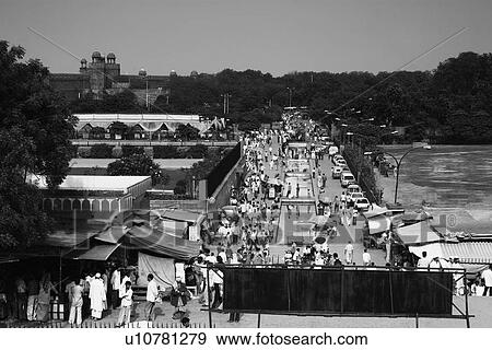 Stock Photo - High angle view of market at roadside, Jama Masjid, Delhi, India. Fotosearch