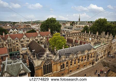 Stock Photo - High angle view of university buildings, Oxford University, Oxford, Oxfordshire, England. Fotosearch