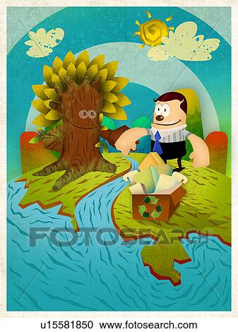 Stock Image - Illustrative representation conveying the message Save Trees by using recycled paper. Fotosearch