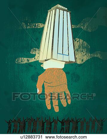 Stock Image - Illustrative representation of a hand picking workers from the crowd. Fotosearch