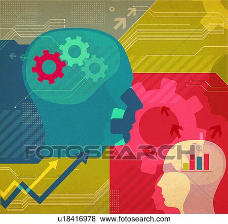 Stock Photo - Illustrative representation of a head with cog wheels. Fotosearch