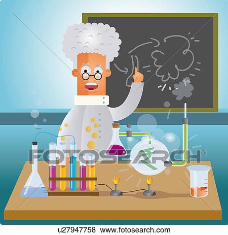Stock Photo - Illustrative representation of a man doing money research in a laboratory. Fotosearch