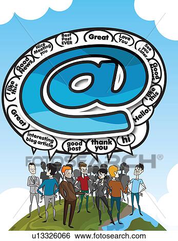 Illustrative representation of people on globe with At symbol View Large Photo Image Stock Photograph - Illustrative representation of people on globe with At symbol. Fotosearch