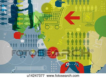 Stock Photo - Illustrative representation showing various online activities. Fotosearch