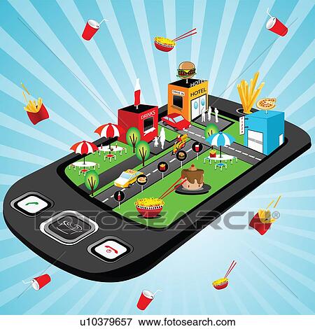 Illustrative representation showing the use of mobile phone to order for food View Large Photo Image Stock Photo - Illustrative representation showing the use of mobile phone to order for food. Fotosearch
