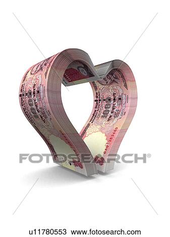 Stock Image - Indian currency notes forming heart shaped. Fotosearch