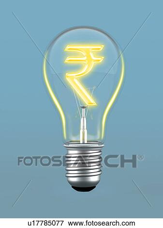 Stock Photo - Indian currency symbol in a light bulb. Fotosearch