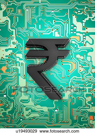 Indian rupee symbol on circuit board View Large Photo Image Stock Photo - Indian rupee symbol on circuit board. Fotosearch