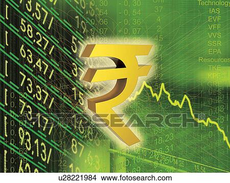 Picture - Indian rupee symbol with financial figures. Fotosearch