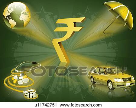 Stock Image - Indian rupee symbol with multiple insurances. Fotosearch