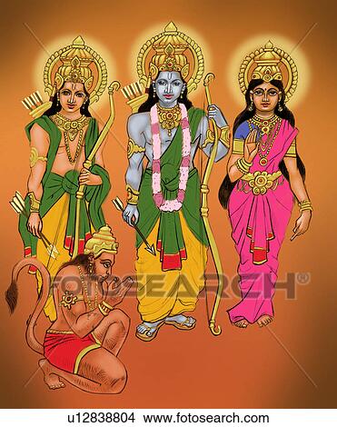 Lord Hanuman bowing to Lord Rama with Sita and Lakshmana View Large Photo Image Picture - Lord Hanuman bowing to Lord Rama with Sita and Lakshmana. Fotosearch