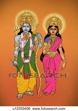 Stock Photograph - Lord Rama with goddess Sita. Fotosearch