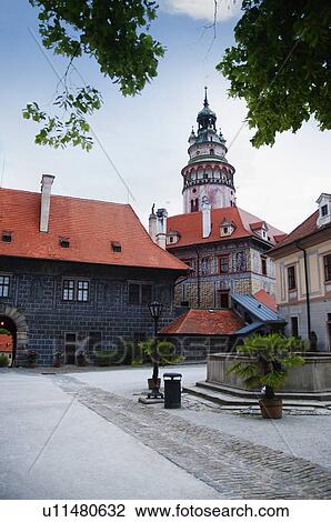 Stock Image - Low angle view of a castle, Cesky Krumlov Castle, Cesky Krumlov, South Bohemian Region, Czech Republic. Fotosearch