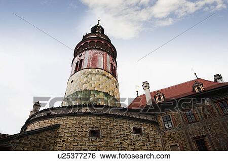 Low angle view of a clock tower in a castle, Cesky Krumlov Castle, Cesky Krumlov, South Bohemian Region, Czech Republic View Large Photo Image Stock Photograph - Low angle view of a clock tower in a castle, Cesky Krumlov Castle, Cesky Krumlov, South Bohemian Region, Czech Republic. Fotosearch