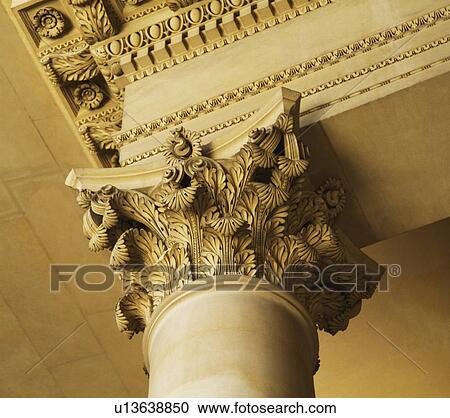 Stock Image - Low angle view of a column in a museum, Musee du Louvre, Paris, France. Fotosearch