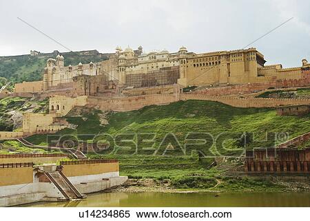 Low angle view of a fort, Maotha lake, Amber, Amber Fort, Jaipur, Rajasthan, India View Large Photo Image Stock Photography - Low angle view of a fort, Maotha lake, Amber, Amber Fort, Jaipur, Rajasthan, India. Fotosearch