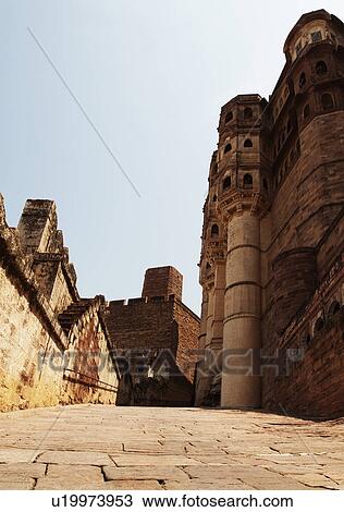 Stock Image - Low angle view of a fort, Meherangarh Fort, Jodhpur, Rajasthan, India. Fotosearch