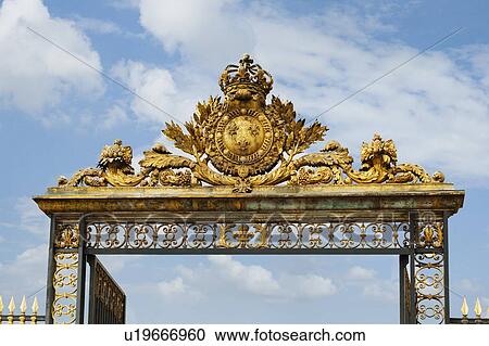 Stock Image - Low angle view of a gate, Chateau de Versailles, Versailles, Paris, France. Fotosearch