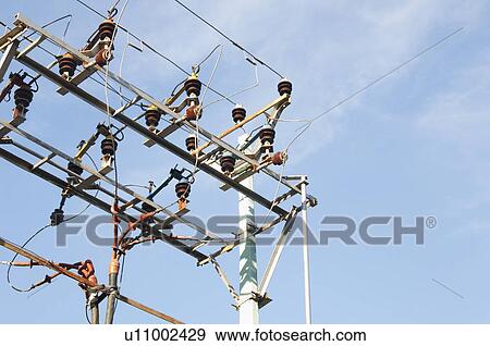 Stock Photo - Low angle view of an electricity pylon, Tirupati, Andhra Pradesh, India. Fotosearch
