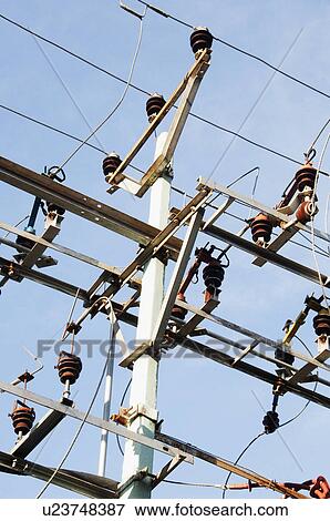 Stock Photo - Low angle view of an electricity pylon, Tirupati, Andhra Pradesh, India. Fotosearch