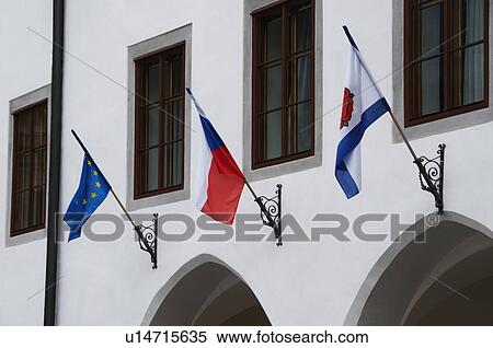 Low angle view of national flags, Cesky Krumlov, South Bohemian Region, Czech Republic View Large Photo Image Stock Photography - Low angle view of national flags, Cesky Krumlov, South Bohemian Region, Czech Republic. Fotosearch