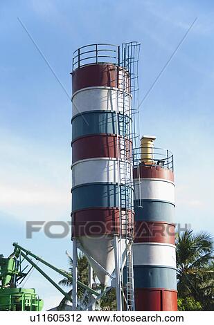 Stock Image - Low angle view of storage tanks, Tirupati, Andhra Pradesh, India. Fotosearch