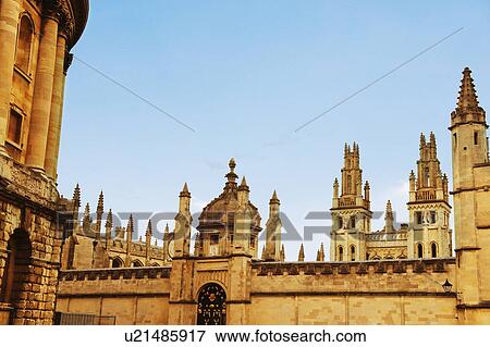 Stock Photo - Low angle view of university buildings, Oxford University, Oxford, Oxfordshire, England. Fotosearch
