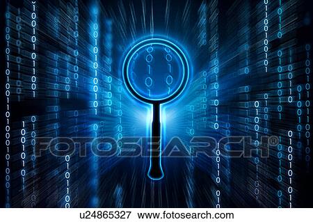 Stock Photo - Magnifying glass on binary digits. Fotosearch
