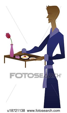 Stock Photo - Man holding a tray of breakfast. Fotosearch