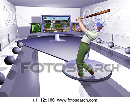 Man playing baseball game online View Large Photo Image Stock Photograph - Man playing baseball game online. Fotosearch