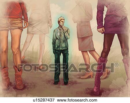 Stock Photo - Man standing with women around him. Fotosearch